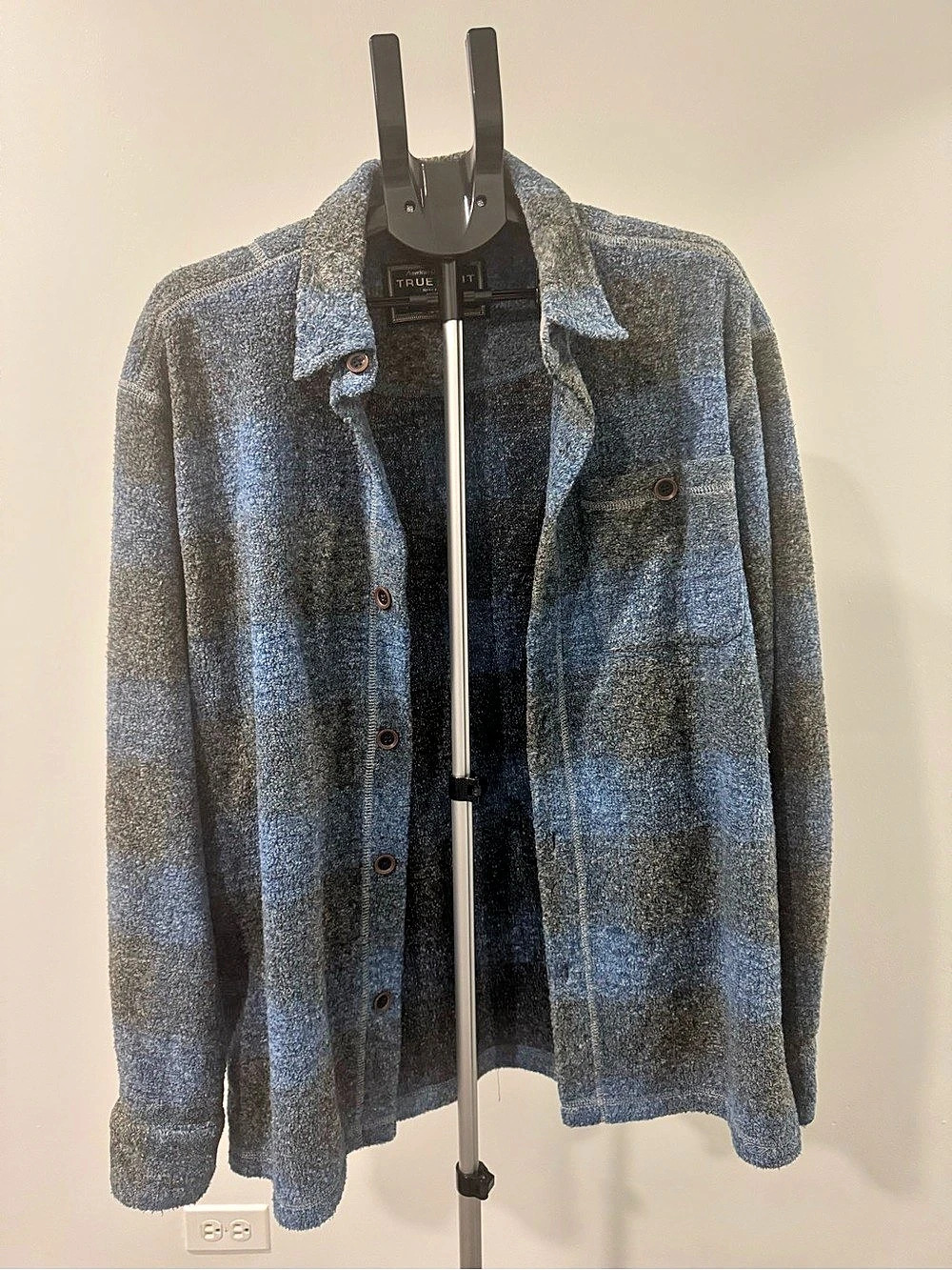 True Grit Plaid Shirt Jacket in Blue & Gray